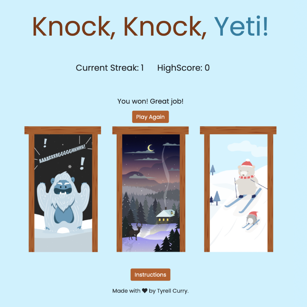 Interactive Yeti browser game portfolio piece
